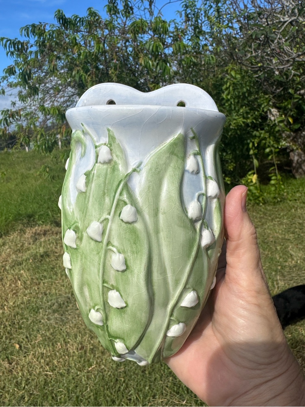 Lily of the Valley Ceramic Wall Pocket Vase Cottage